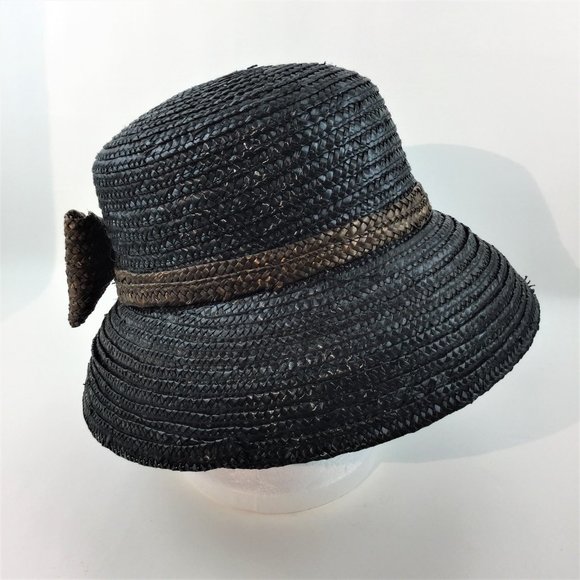 Straw Hat bowl shade with wicker bow hat - Picture 2 of 6